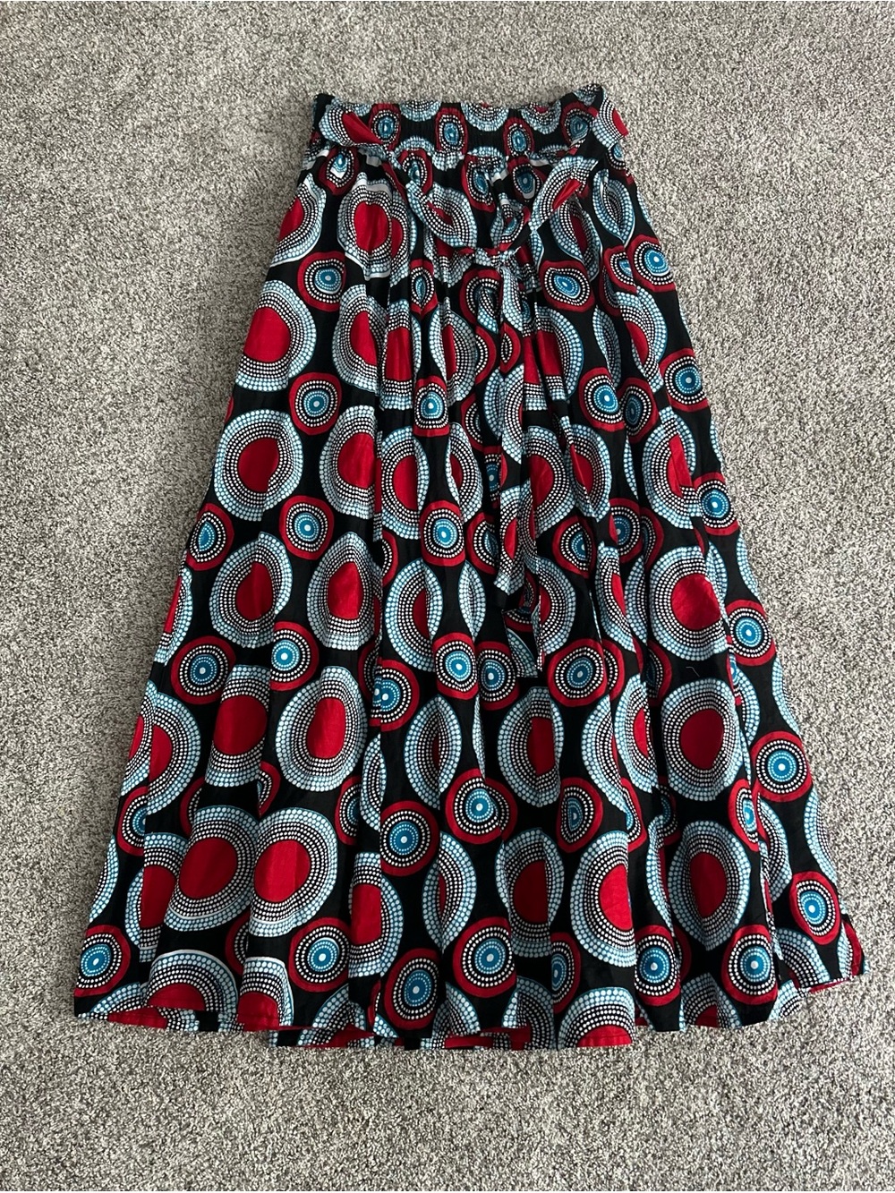 Advance Apparels Black Maxi Skirt with Red & Teal Circular Pattern